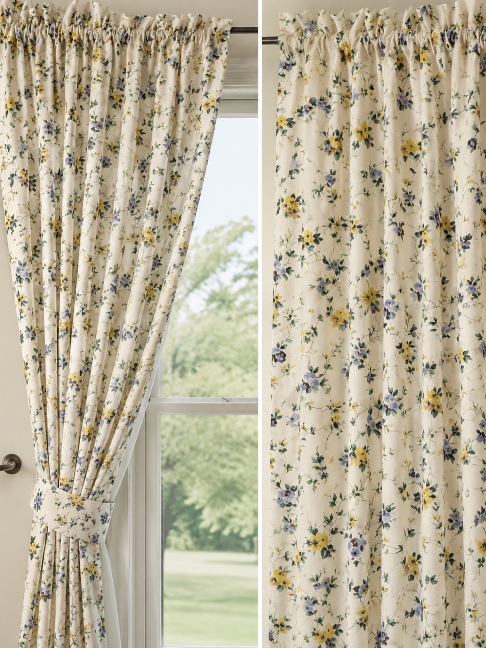 Vintage Laura Ashley Floral Drapes Includes 4 Panels w/ Tiebacks 86” Cottagecore